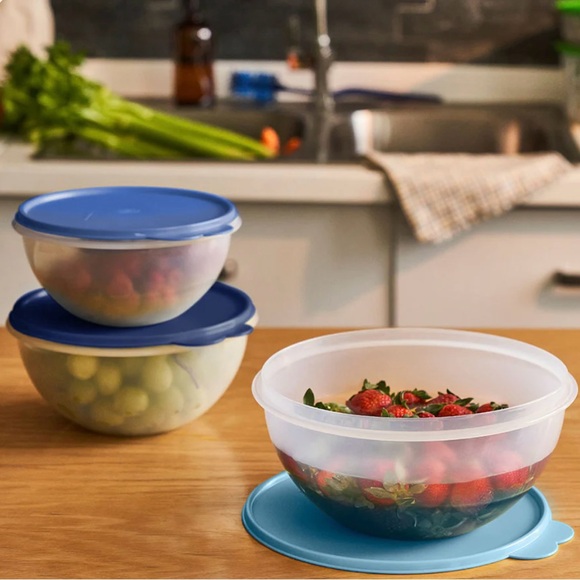 NEW in Package Tupperware 3 piece Wonderlier Bowl Set - Navy and Light Blue - Picture 2 of 7
